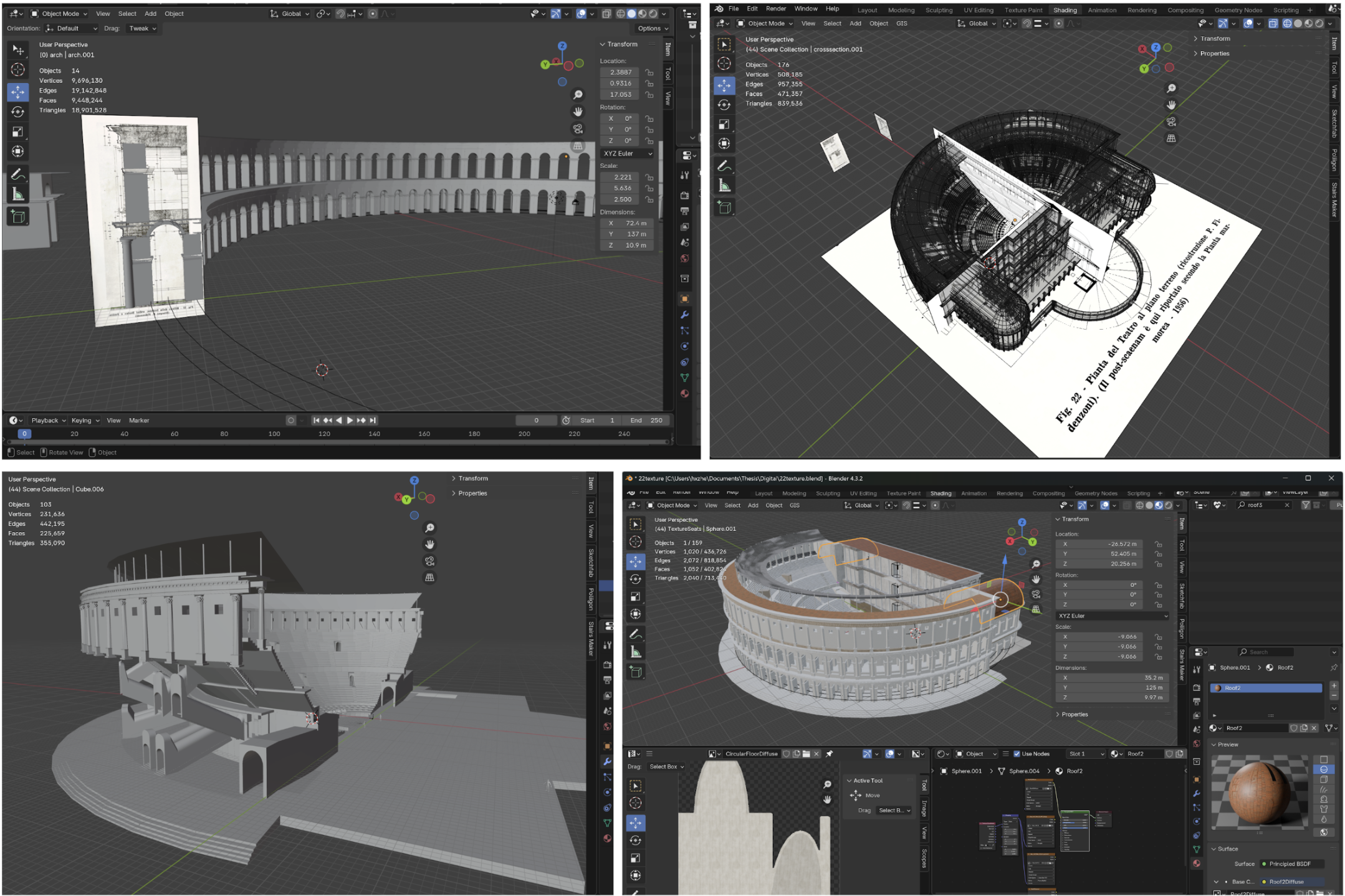 Blender modeling process and scholarly reconstruction references